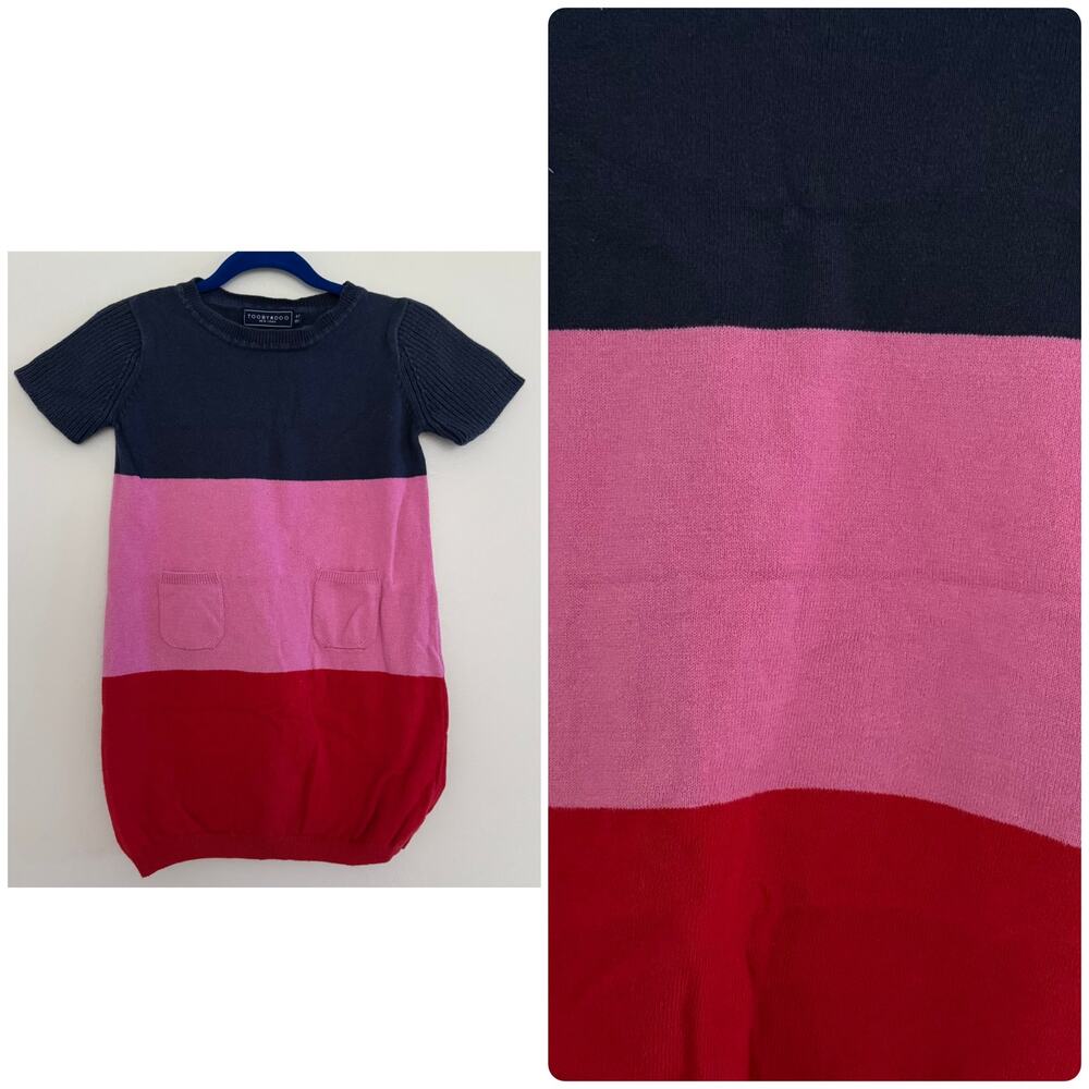 Toobydoo Colorblock Sweater Dress in Navy, Pink, and Red Stripes